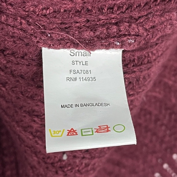 Alya Women’s Size Small Red Burgundy Rorie Scallop Cold Shoulder Sweater Top - Picture 8 of 12